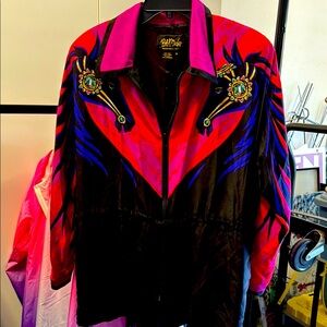 Bob Mackie Pink and Red Bomber Jacket with Western Flair